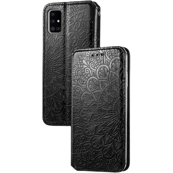 Retro Flower Comfortable PU Flip Phone case with Wallet Card Holder for Samsung Galaxy S21 S20 Ultra Plus FE Note 20 10 Ultra Pro Protective Cover Exquisite Shockproof Bumper(Black,S20 Plus)