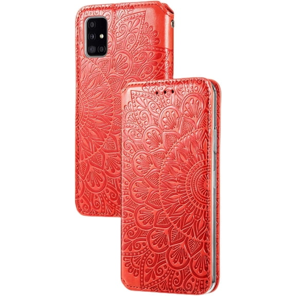 Retro Flower Comfortable PU Flip Phone case with Wallet Card Holder for Samsung Galaxy S21 S20 Ultra Plus FE Note 20 10 Ultra Pro Protective Cover Exquisite Shockproof Bumper(Red,Note 10 Pro)