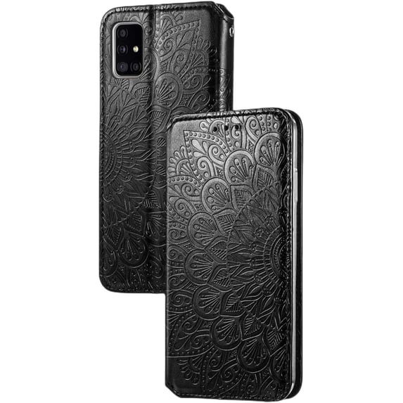 Retro Flower Comfortable PU Flip Phone case with Wallet Card Holder for Samsung Galaxy S21 S20 Ultra Plus FE Note 20 10 Ultra Pro Protective Cover Exquisite Shockproof Bumper(Black,S20 FE)