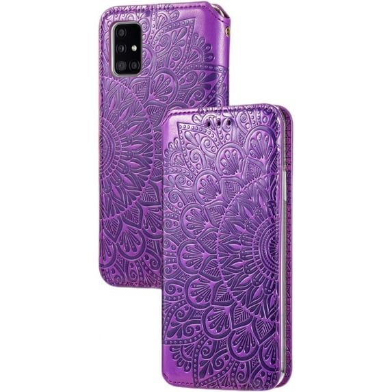 Retro Flower Comfortable PU Flip Phone case With Wallet Card Holder For Samsung Galaxy S21 S20 Ultra Plus FE Note 20 10 Ultra Pro Protective Cover Exquisite Shockproof Bumper(Purple,S21 Ultra)