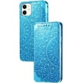 thumbnail image 1 of Retro Flower Comfortable PU Flip Phone case with Wallet Card Holder for iPhone 14 13 12 11 8 7 6 S X XS XR Plus Pro Max Mini Protective Cover Exquisite Shockproof Bumper(Blue,11 Pro), 1 of 7