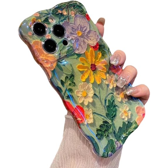 Retro Flower Floral Oil Painting Compatible with iPhone Case (Green,iPhone 12)