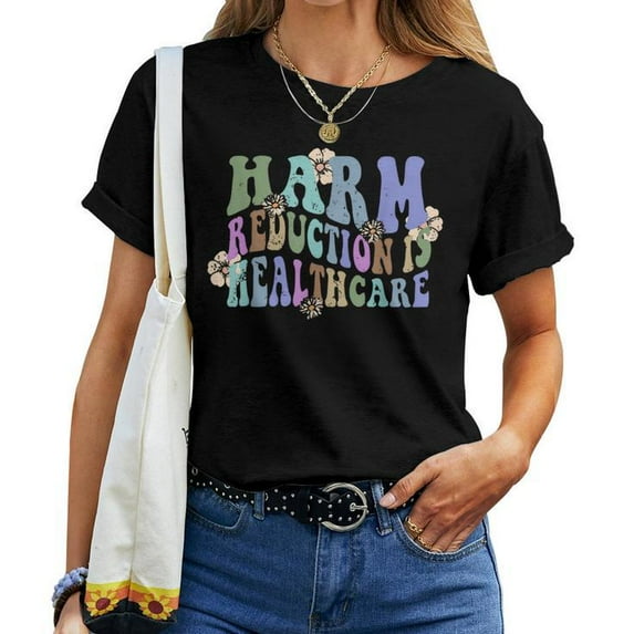 Retro Flower Harm Reduction Healthcare Overdose Awareness Support Graphic Women T-shirt, Mental Health Recovery Tee, Addiction Prevention Shirt
