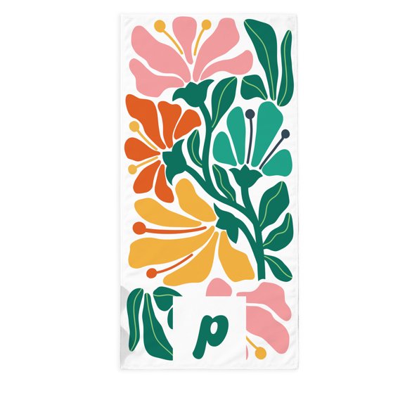 Retro Flower Initial White Sublimatable Beach Towel 30 x 75