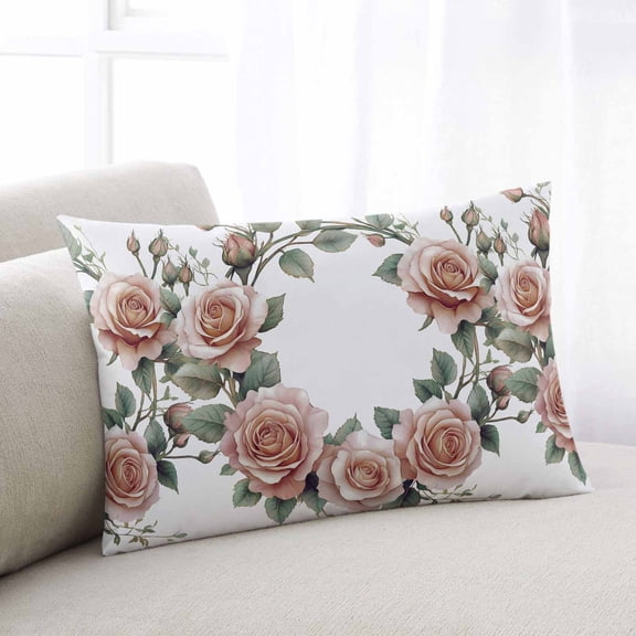 Retro Flower King Size Pillow Cover, Pillowcase Protectors with Zipper, Breathable Decorative Throw Pillow Case Cover, Pastoral Pastel Pink Rose Floral Leaf Pillow Shams for Couch Sofa 20x36Inch