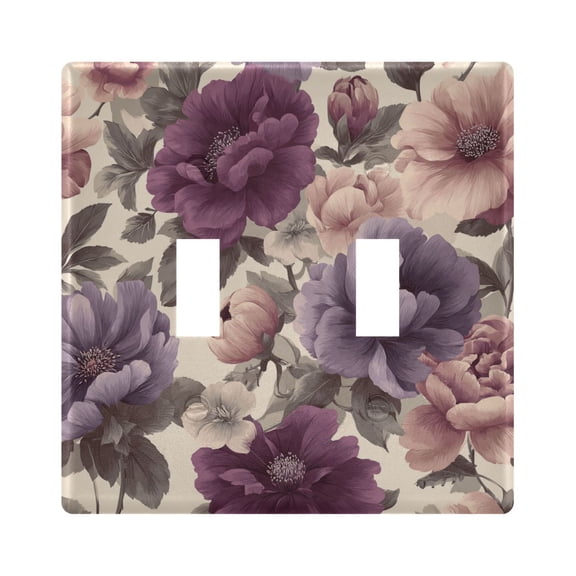 Retro Flower Pattern in Purple and Pink Light Switch Cover Electrical Outlet Cover Replaceable Wall Plates 2-Gang