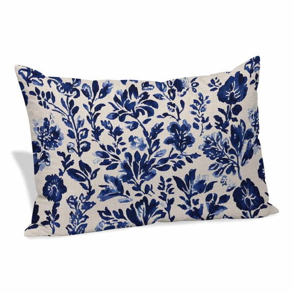 Retro Flower Pillow Covers 12x20 Inch, Spring Abstract Dark Blue Floral Pattern Vintage Soft Brushed Throw Pillow Covers with Hidden Zipper Decorative Pillowcase for Bedroom Sofa Couch