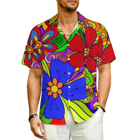 Retro Flower Power Casual Shirt Hippy Flowers Novelty Hawaii Shirts Man Short Sleeve Beach