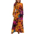 thumbnail image 1 of Retro Flower Power Dress High Waist Black and White Graphic Bohemia Dresses Long Sleeve Stylish Long Maxi Dress Elegant Clothes, 1 of 5