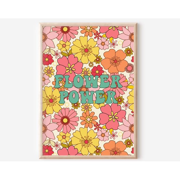 Retro Flower Power Print 1970s Floral Satin Poster