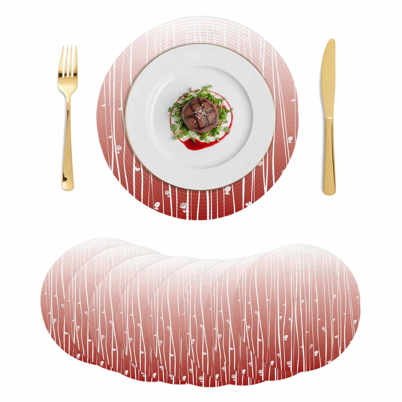 Retro Flower Round Placemats Set of 8 Geometric Stripes Gradient Tree Leaf Place Mats Indoor Woven Table Mats Washable Heat-Resistance Braided Dining Table Placemats for Kitchen Party Decor 15 Inch