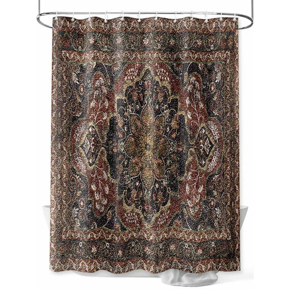 Retro Flower Shower Curtain, Art Carving Textures in Egyptian Style Waterproof Shower Curtain Set with 12 Hooks Lightweight Washable Fabric Shower Curtains for Bathroom 48x72 Inches