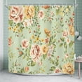thumbnail image 1 of Retro Flower Shower Curtain for Bathroom Decor 72Wx72H Rustic Floral Blooming Vintage Pink Yellow Peony Rose Green Leaves Plant Art Printed Fabric Polyester Waterproof 12 Pack Plastic Hooks, 1 of 6