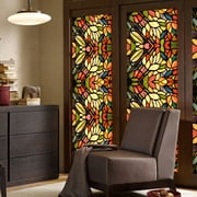 Retro Flower Stained Glass Window Film Removable Bathroom Privacy Window Film Window Decals Static Clings