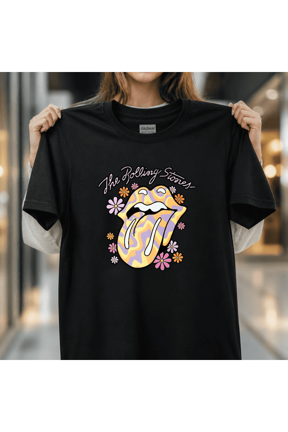 Retro Flower Tongue Groovy 70s Rock Music Inspired Funny Graphic Unisex T-Shirt, S- 5XL