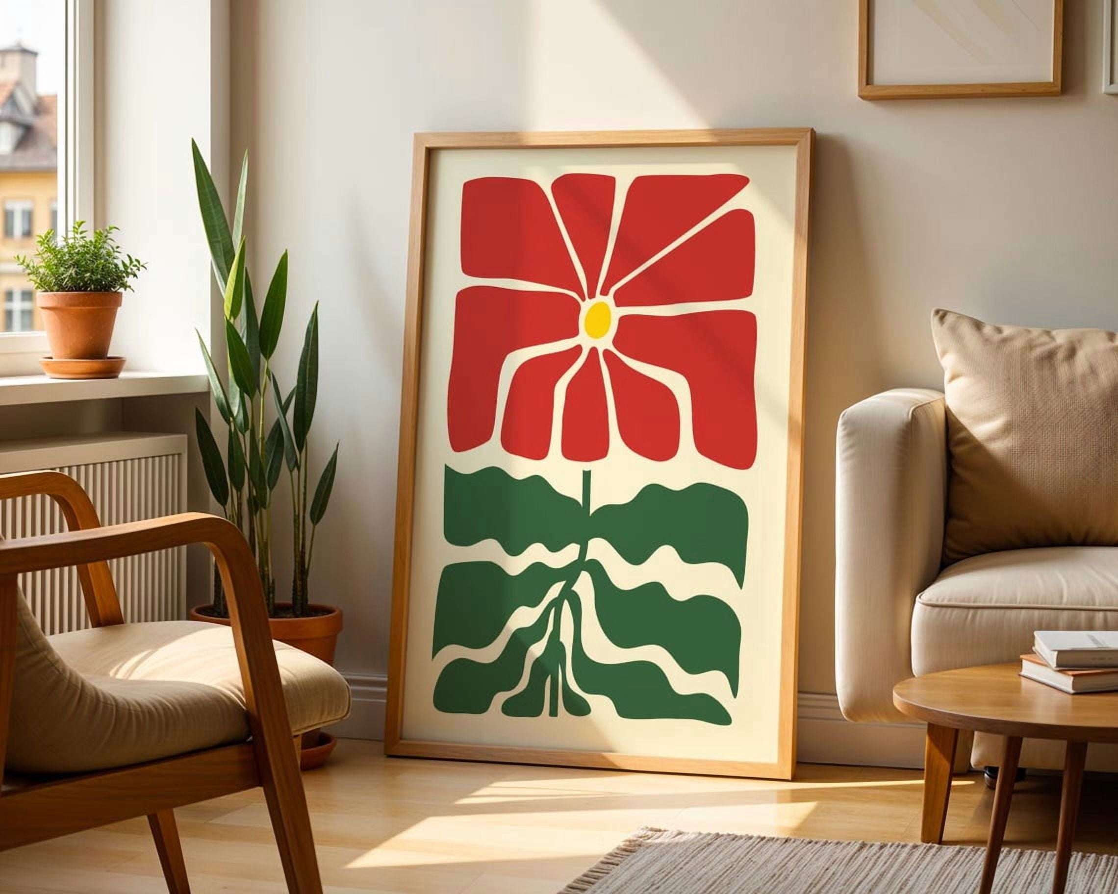 Retro Flower Wall Art Boho Abstract Botanical Mid Century Modern Plant ...