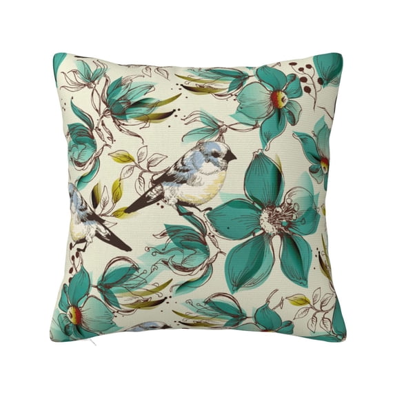 Retro Flowers Birds Watercolor Throw Pillow Covers Decorative Pillowcases for Bed Couch Home Decor Car Sofa 12x12