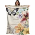 thumbnail image 1 of Retro Flowers Blossom Blanket Soft Cozy Warm Throw Blanket for Couch, Plush Fuzzy Flannel Fleece Blankets for Sofa, Spring Summer Butterfly Botanical Bed Blankets Lightweight Gifts for Women, 50"x60", 1 of 9