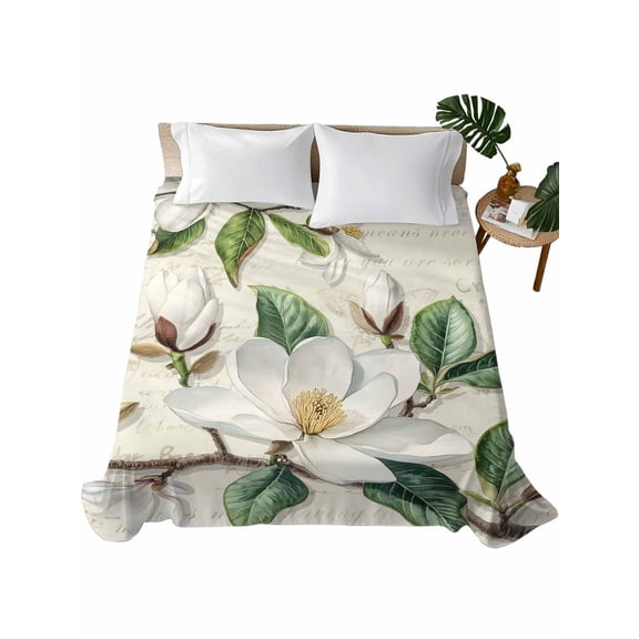Retro Flowers Flat Sheet Only Twin Size, Soft Breathable Bed Top Sheets for Mattress, Farmhouse Leaf Branch Green Plants Luxury Bedding Flat Sheets for Home Hotel Bedroom Bed Protection