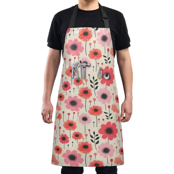 Retro Flowers Florid Kitchen Apron with 2 Pockets Adjustable waterproof Cooking Aprons for Women Men Chef