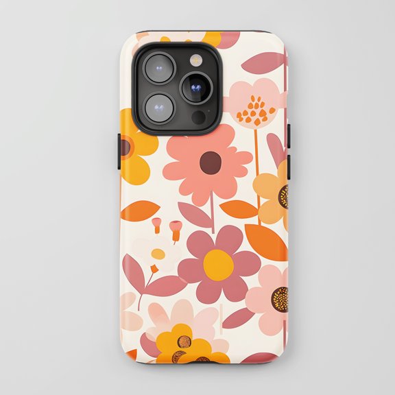 Retro Flowers For All iPhone Series Tough Phone Case Vintage Groovy Pink Orange Multi-color