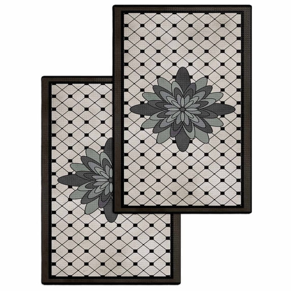 Retro Flowers Kitchen Dish Towels for Drying Dishes Set of 2, Boho Ethnic Retro Abstract Florals Grid Waffle Weave Microfiber Hand Tea Bathroom Towels Quick Dry & Absorbent Towel 15.7x23.6