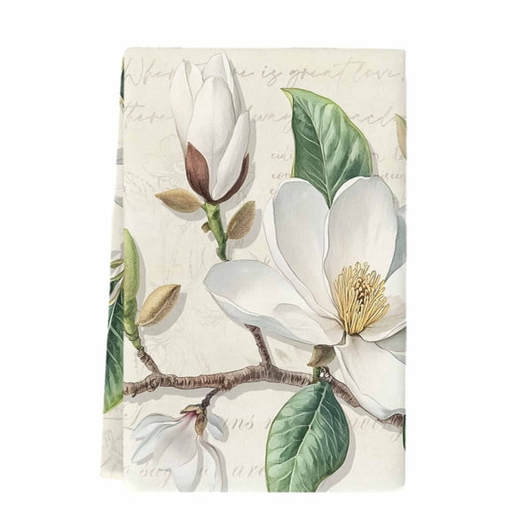 Retro Flowers Kitchen Towels Set of 1, Absorbent Microfiber Dish Tea Towels with Hanging Loop, Farmhouse Leaf Branch Green Plants Resuable Hand Towel for Home Kitchen Cooking Cleaning 18"x28"