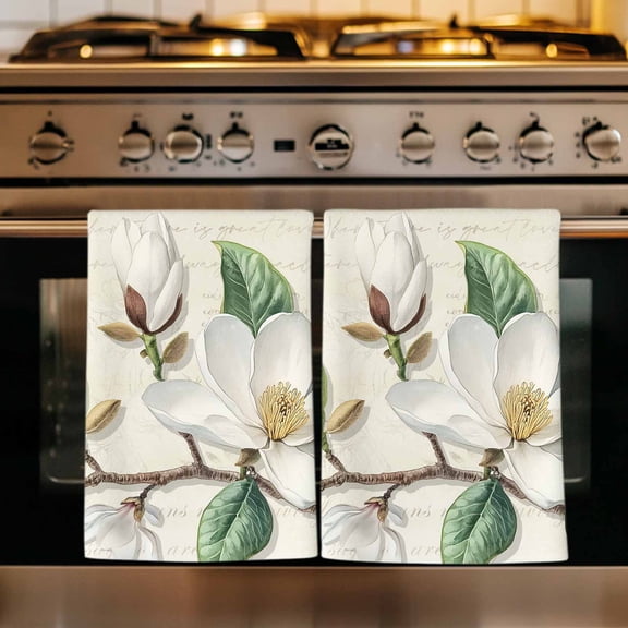 Retro Flowers Kitchen Towels Set of 3, Farmhouse Leaf Branch Green Plants Absorbent Dish Towels for Kitchen, Microfiber Hand Towel, Quick Drying Tea Towel for Cleaning Decorative Dishcloths