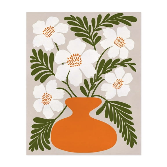 Retro Flowers | Midcentury Florals  - Stockholms län Sweden Illustration Floral Botanical Flowers Modern Art Minimalist Geometric Kitchen Decor Unframed Wall Art Print 6 x 8 inches