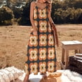 thumbnail image 1 of Retro Flowers - Orange and Charcoal Sleeveless Dress long sleeve dress Women's summer dress, 1 of 6