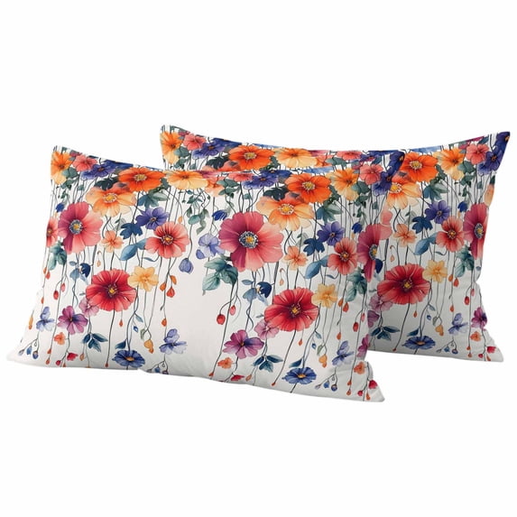 Retro Flowers Outdoor Waterproof Pillow Covers, Boho Modern Watercolor Floral Botanical Decorative Rectangle Throw Pillowcase Sofa Cushion Sham for Patio/Couch/Chair, 20"x12" 2 Pack