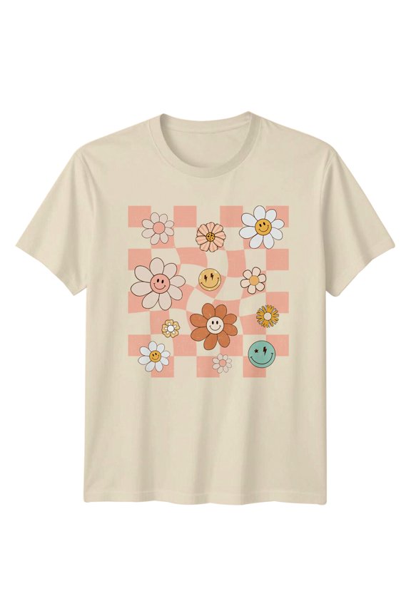 Retro Flowers Pattern T-Shirt, Floral 70S Style Tee All Size S-5XL