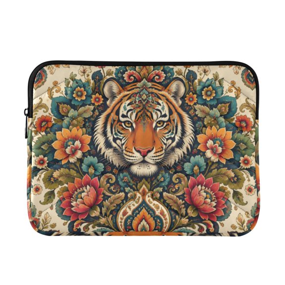 Retro Flowers Printed Laptop Sleeve 13-14 Inch Computer Bag & Laptop Case for Women Men with Zippe for Work Travel