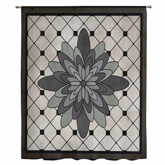 Retro Flowers Sheer Curtains 84 Inches Long, Boho Ethnic Retro Abstract Florals Grid Light Filering Curtains, Breathable Simi Curtain Privacy Drapes for Living Room Bedroom Window Treatment