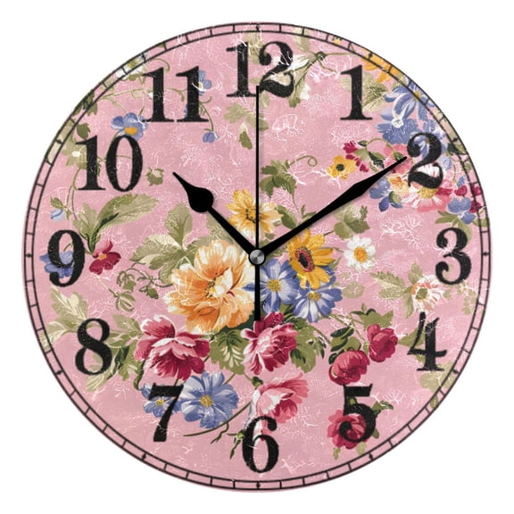Retro Flowers Silent Wall Clock 10" Non-Ticking Battery Clock