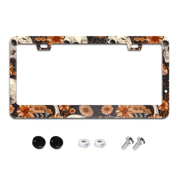 Retro Flowers Skulls License Plate Frames for Women Men Car Plate Holder Cover Metal Tag Aluminum Car Accessories Front Rear Plate Decor