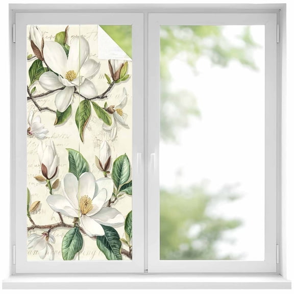 Retro Flowers Window Privacy Film, Farmhouse Leaf Branch Green Plants Static Cling UV Sun Blocking Heat Control Window Tint Day and Night, Non-Adhesive One Way Windows Privacy Cover 19.6''x39.3''