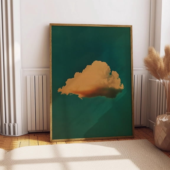 Retro Fluffy Cloud Psychedelic Abstract Minimalist Wall Art Emerald Green Illustration Print Decor, Unframed Paper Poster 8x10in