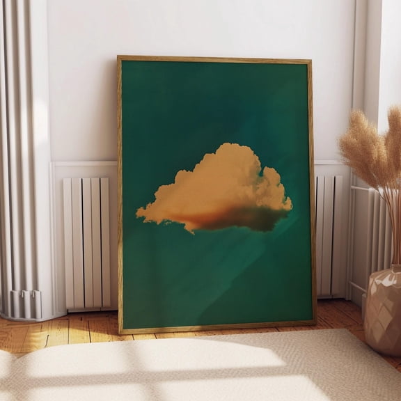 Retro Fluffy Cloud in the Sky Poster Abstract Minimalist Emerald Green Decor, Unframed Poster
