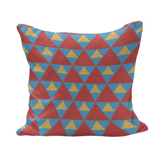 Retro Fluffy Throw Pillow Cushion Cover, Big and Small Triangles in Shabby Colors Vintage Geometric Tile Design, Decorative Square Accent Pillow Case, 26" x 26", Sky Blue Marigold, by Ambesonne