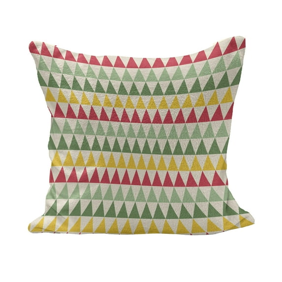 Retro Fluffy Throw Pillow Cushion Cover, Colorful Triangles Sharp Edged Geometric Shapes in Horizontal Line, Decorative Square Accent Pillow Case, 36" x 36", Dark Coral Pale Green, by Ambesonne