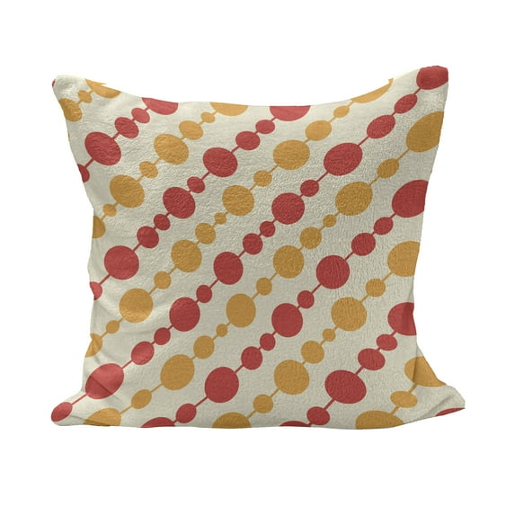 Retro Fluffy Throw Pillow Cushion Cover, Diagonal Chain Pattern with Big and Small Dots on Lines in Shabby Colors, Decorative Square Pillow Case, 26" x 26", Marigold Scarlet Cream, by Ambesonne