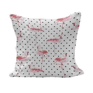 Retro Fluffy Throw Pillow Cushion Cover, Flamingo Birds on Minimalist Polka Dots Background Illustration, Rectangle Accent Pillow Case, 36" x 16", Pale Pink White, by Ambesonne