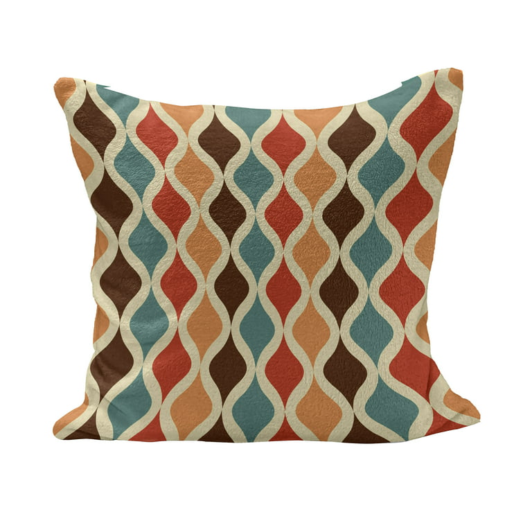 Retro Fluffy Throw Pillow Cushion Cover, Funk Different Vintage Pattern  Composition with Geometric Forms Simplistic Art, Decorative Square Accent  Pillow Case, 16\