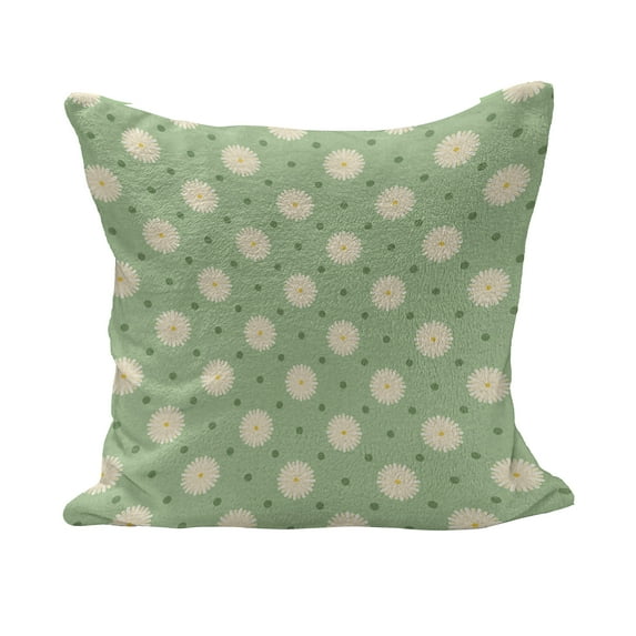 Retro Fluffy Throw Pillow Cushion Cover, Spring Meadow Wildflower on Green Background Field Yard Bedding Plants, Decorative Square Accent Pillow Case, 28" x 28", Pale Green Cream Yellow, by Ambesonne