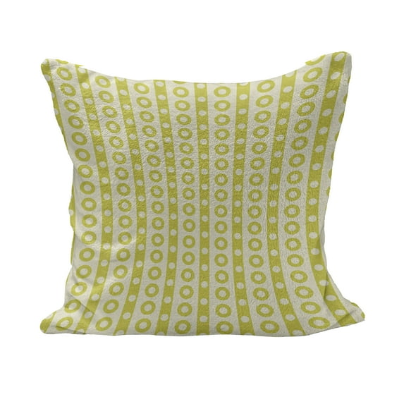 Retro Fluffy Throw Pillow Cushion Cover, Vertical Stripes with Polka Dots and Circles Geometric Symmetric Pattern, Decorative Square Accent Pillow Case, 24" x 24", Avocado Green Cream, by Ambesonne