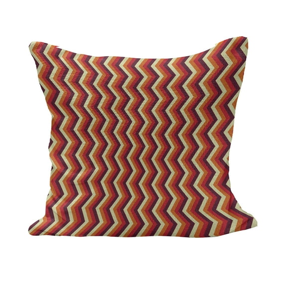Retro Fluffy Throw Pillow Cushion Cover, Vintage Zig Zag Chevron Motif in Funky Parallel Stripe Graphic, Rectangle Accent Pillow Case, 26" x 16", Orange Maroon Yellow, by Ambesonne