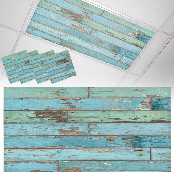 Retro Fluorescent Light Covers Farmhouse Rustic Cottagecore Nature Vintage Wood Grain Magnetic Light Filters Ceiling Lighting Panel Shade for Classroom Office Home 2 x 4 ft, 4 Pack