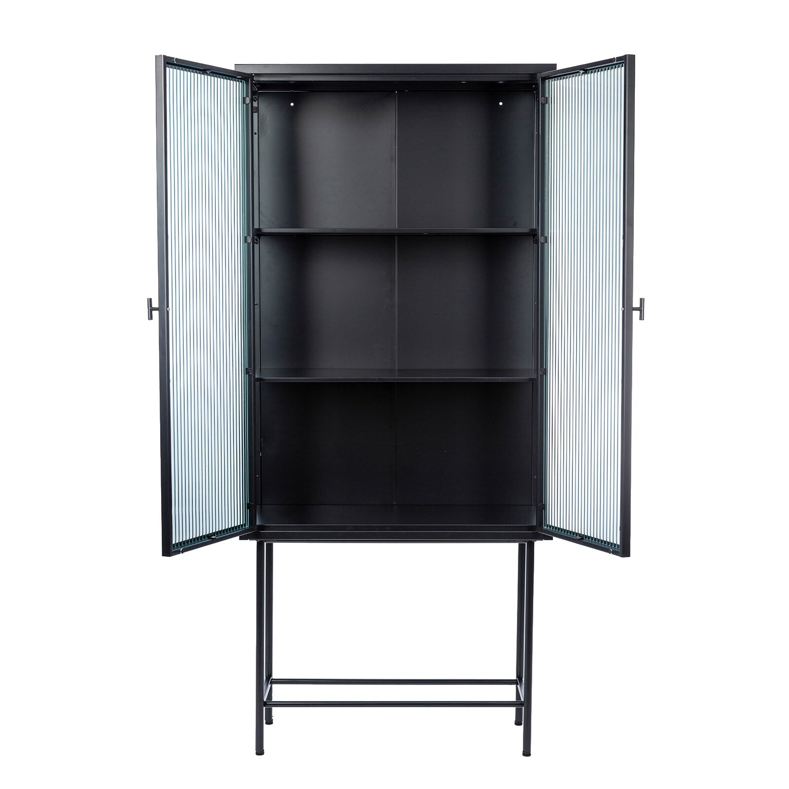 Retro Fluted Glass Storage Corner Sideboard Dual Doors