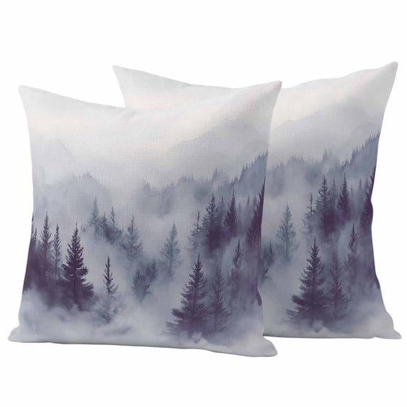 Retro Foggy Forest Outdoor Waterproof Pillow Covers, Farmhouse Mountains Trees Landscape Decorative Square Throw Pillowcase Sofa Cushion Sham for Patio/Couch/Chair, 26"x26" 2 Pack